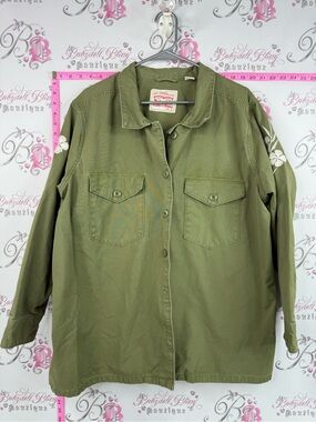 Levi's jacket button up Olive Green Utility Jacket with Embroidered Sleeves